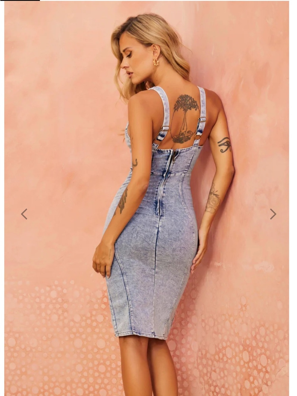 Mermaid Fitted Acid Wash Denim Midi Dress with Front Slit. Medium - Picture 3 of 14